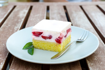fresh strawberry cake on plate