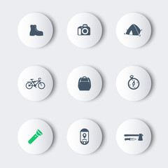 Hiking, Camping round modern icons, vector, eps10
