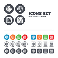 Circuit board signs. Technology scheme icons.