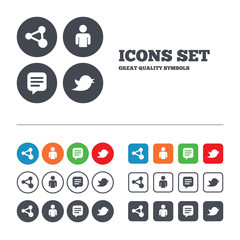 Human person and share icons. Speech bubble.