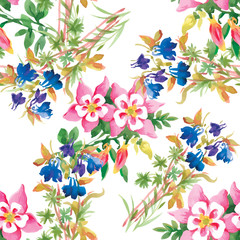 Seamless patterns with Beautiful flowers, watercolor illustration