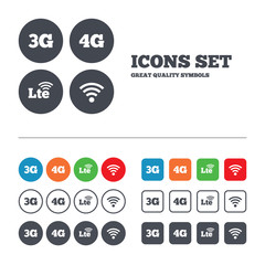 Mobile telecommunications icons. 3G, 4G and LTE.