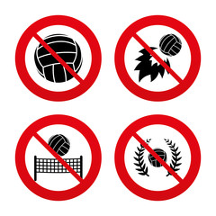Volleyball and net icons. Winner laurel wreath.