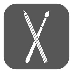 The crossing pencil with a brush icon. Painting and drawing symbol. Flat