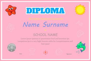 Preschool Kids Diploma certificate background  design template