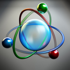 Atom symbol, molecule structure, nuclear physics research icon