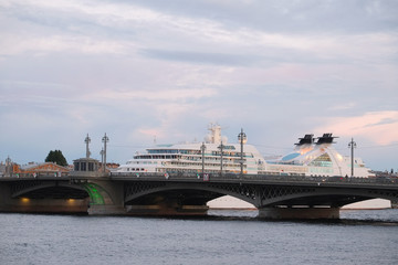 Fototapeta na wymiar Landscape with the image of bridge from the Neva river in St. Petersburg, Russia,
