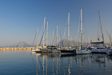 Yachts in the marina of Patras, Peloponnese, Greece.
