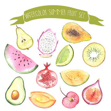 Watercolor vector fresh sweet fruits set