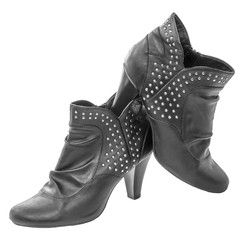 Ankle boots women's black leather zipper high heel metal rivet d