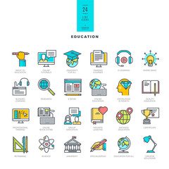 Set of line modern color icons for education
