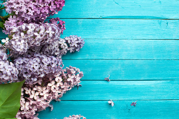 The beautiful lilac on a wooden surface