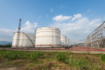 big Industrial oil tanks in a refinery