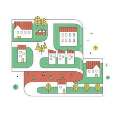 Fototapeta na wymiar street map of small town in thin line design