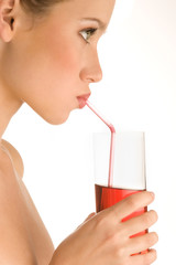 Drinking juice. Side view