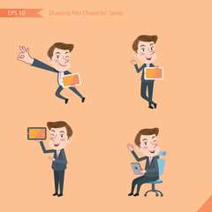 Set of drawing flat character style, business concept  young office worker  activities - tablet device, flying, explain, counsel