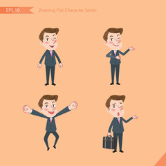 Set of drawing flat character style, business concept  handsome office worker  activities - businessman, research, office worker, counsel, growth