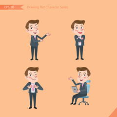 Set of drawing flat character style, business concept  young office worker  activities - introducing, confidence, office worker, communications