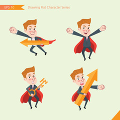 Set of drawing flat character style, business concept  young office worker  activities - rising, hero, solve problem, master key