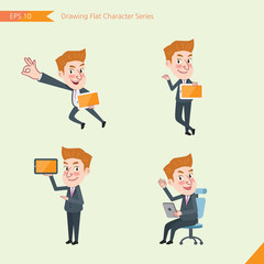 Set of drawing flat character style, business concept  young office worker  activities - tablet device, flying, explain, counsel
