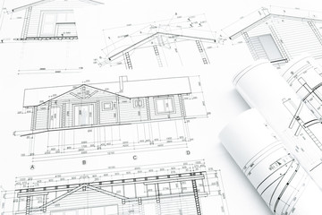 architectural building plans with rolls