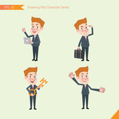 Set of drawing flat character style, business concept  young office worker  activities - introducing, greeting, masterkey, global business