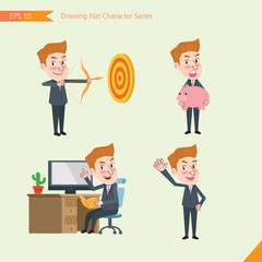 Set of drawing flat character style, business concept young office worker activities - hit, piggy bank, Consulting, farewell