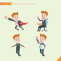 Set of drawing flat character style, business concept  young office worker  activities - business hero, Question,  time management, Knowledge