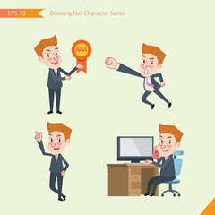 Set of drawing flat character style, business concept young office worker activities - victory award, flying, good, calling