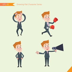 Set of drawing flat character style, business concept young office worker activities - Disappointment, notice, boxing, confidence, Competition