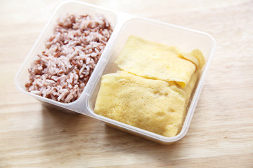 Clean food egg and rice in bento