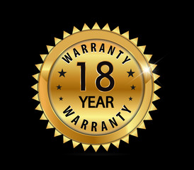 golden metallic 18 year warranty badge - vector eps10