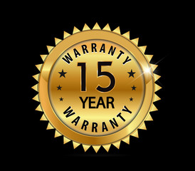 golden metallic 15 year warranty badge - vector eps10