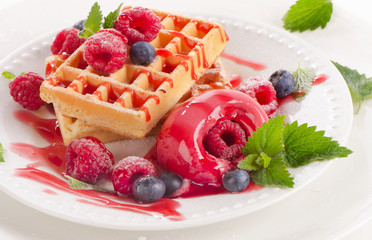 Belgian waffles with berries