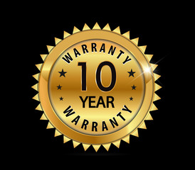golden metallic 10 year warranty badge - vector eps10