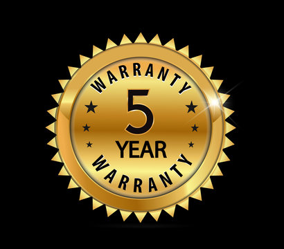 Golden Metallic 5 Year Warranty Badge - Vector Eps10