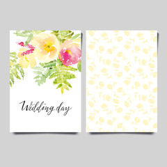 Vector invitation card with watercolor flowers. Bridal shower