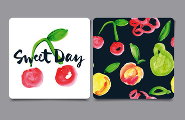 Card with fruit. Watercolor.