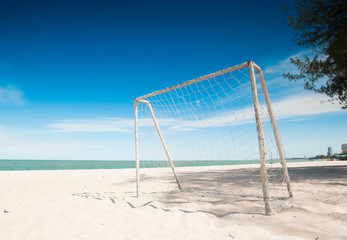 beautiful beach and tropical sea and football goal