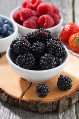 fresh berries on a wooden table, vertical