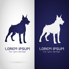 Vector image of an dog design on white background and blue backg