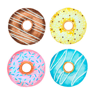 Watercolor set of donuts