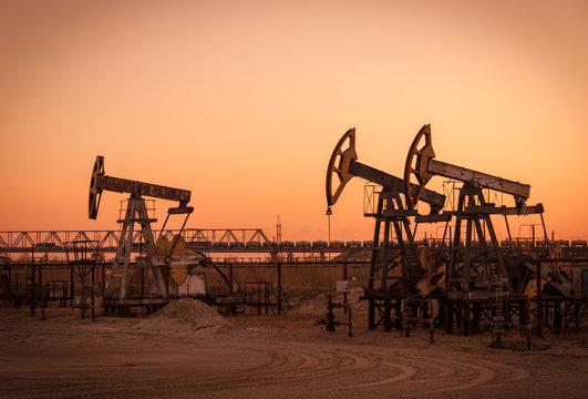 Oil pumps on a oil field.
