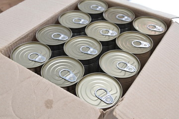 tin food can in paper box