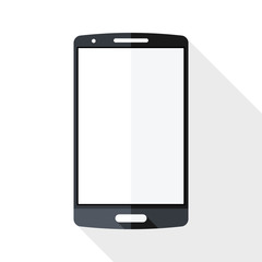 Smart phone icon with long shadow on white background