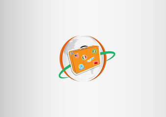 paper suitcase with stickers orange