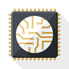 Processor icon with long shadow on white background