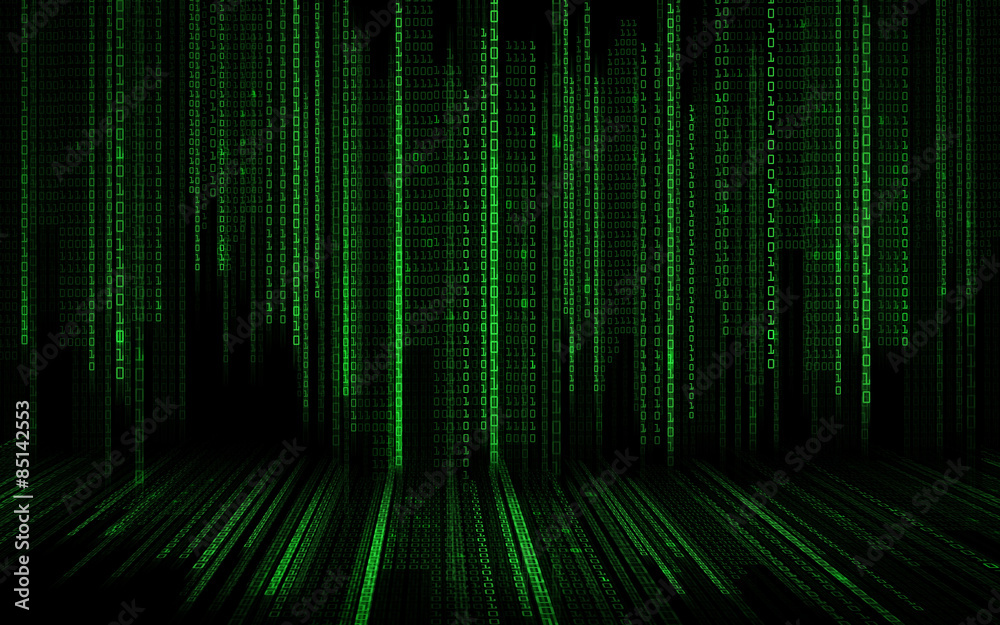 Wall mural black green binary system code background