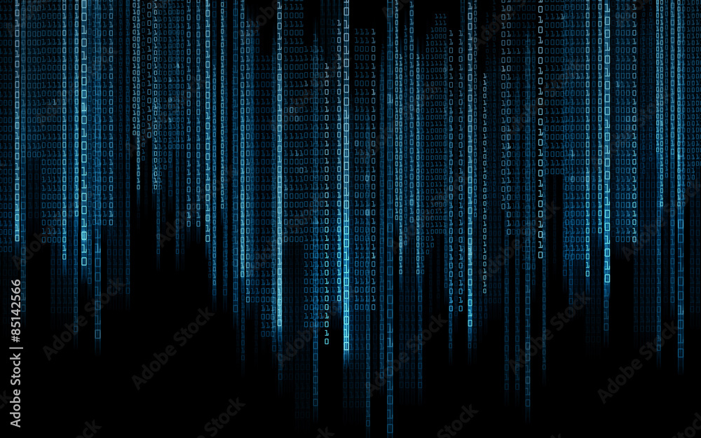 Fototapete black blue binary system code background