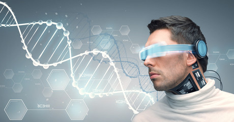 man with futuristic glasses and sensors
